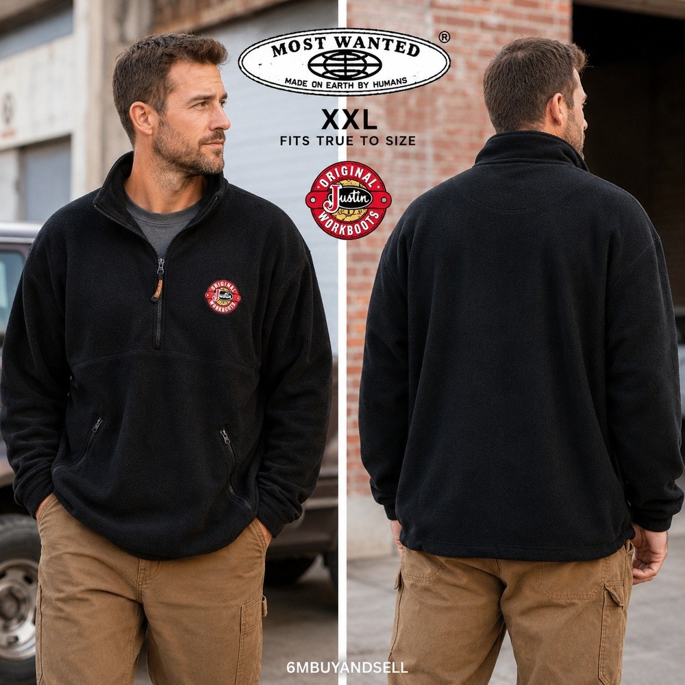 Most Wanted Justin Workboots Mens XXL Black Fleece Quarter Zip‎ Pullover Jacket
